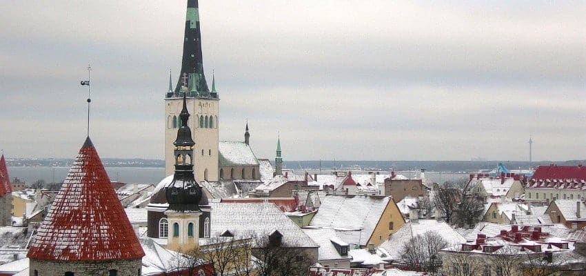 Snowy rooftops Tallinn Estonia in Winter