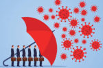 Executives under an umbrella protecting against covid virus
