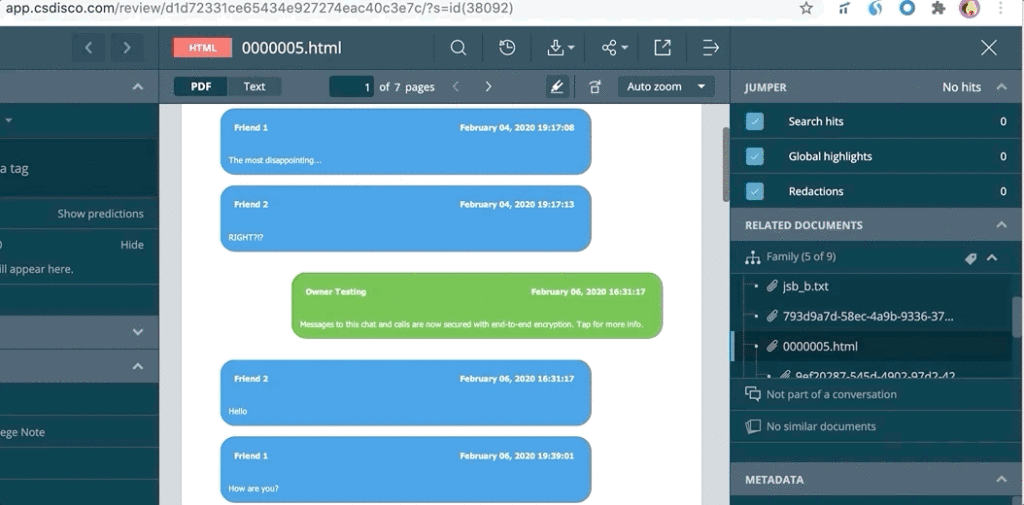 Review platform with text messages in the center.