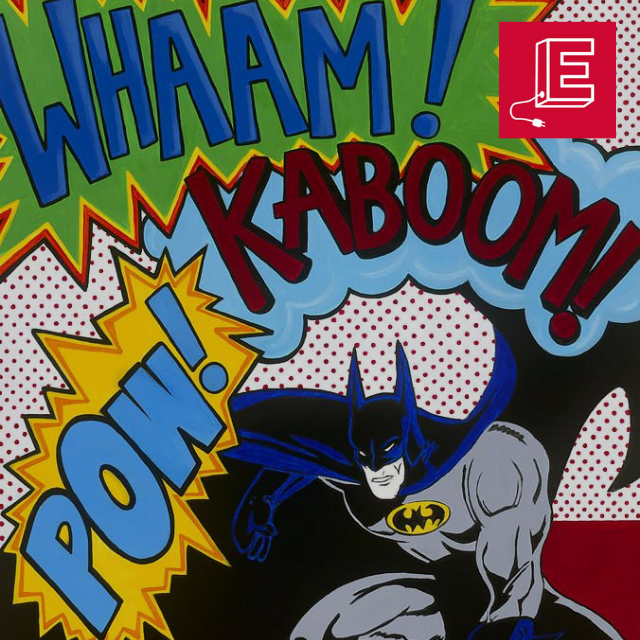 Batman in cartoon format with Whaam! Kaboom! POW!