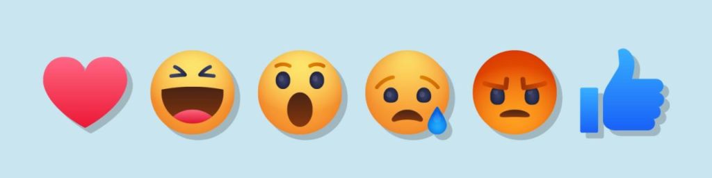 Heart, surprise, anger, thumbs up series of colorful emojis.