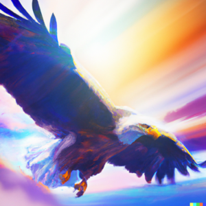 Eagle flying in front of brilliant sky