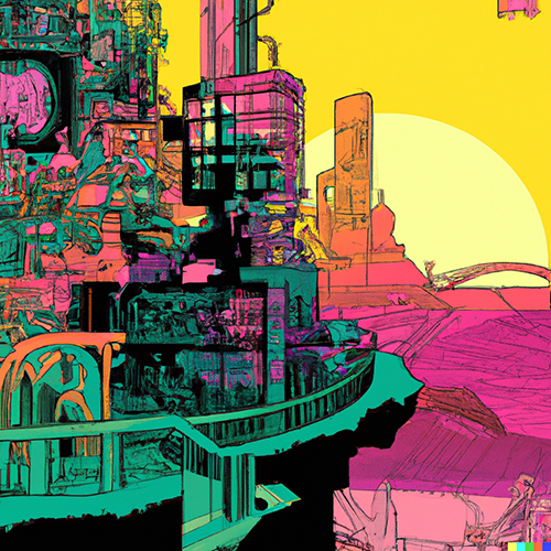 Contrasting colors, science fiction city