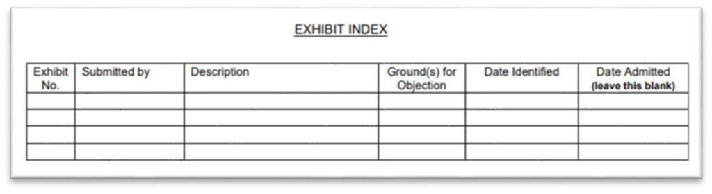 Exhibit List Form