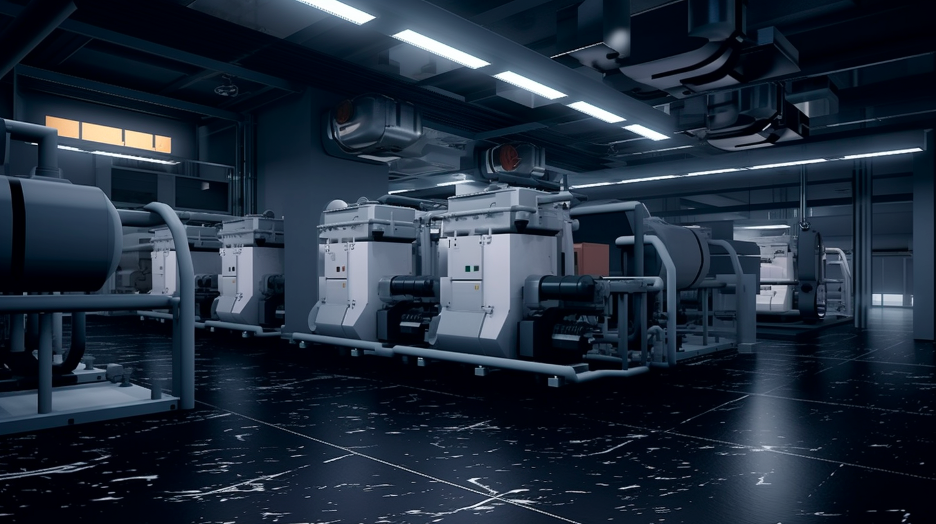 Big machines on a factory floor