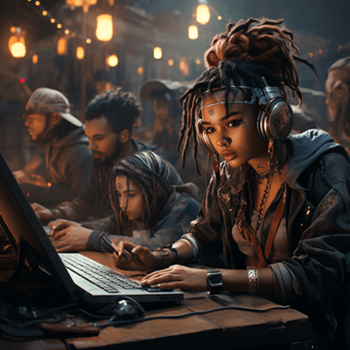 Young hacker with dreads looking at a screen