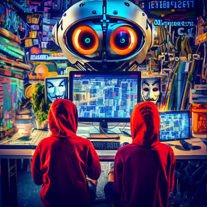 Kids forced to study hacking, or else. Art by Ralph.Losey and Midjourney