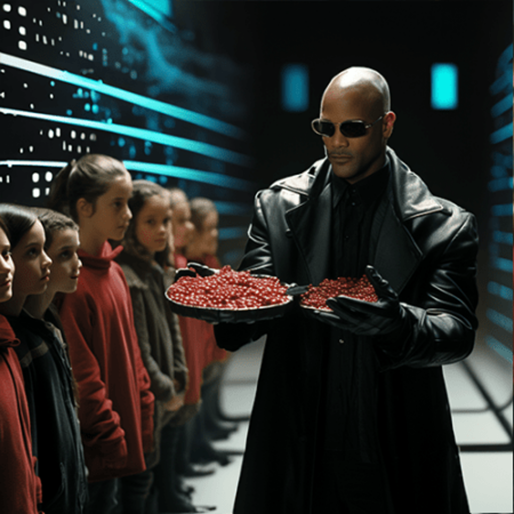 Matrix Morpheus handing out red pills
