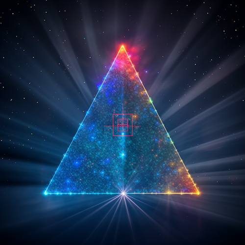 Triangle on dark background with top and  right corners in red