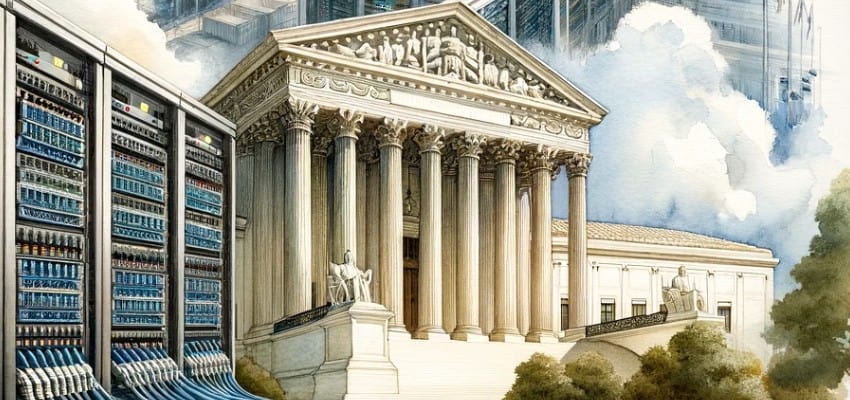 Supreme Court with data center computers on its flank.