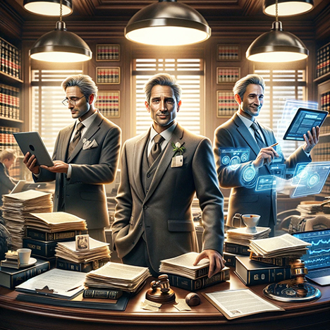3 business men in law library