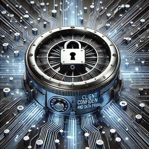 A futuristic vault with a lock, surrounded by glowing circuit patterns, emphasizing data security and confidentiality.