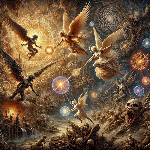 Battle Between Good and Evil in the Style of Hieronymus Bosch