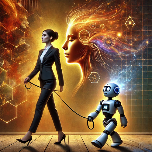 AI and Humans Walking TogetherAI as a super-intelligent thinking tool robot that serves us, multidimensional beings, and the greater good.