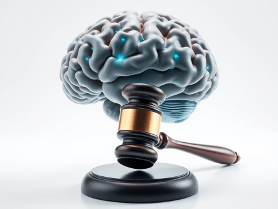 AI enabled brain with a gavel.