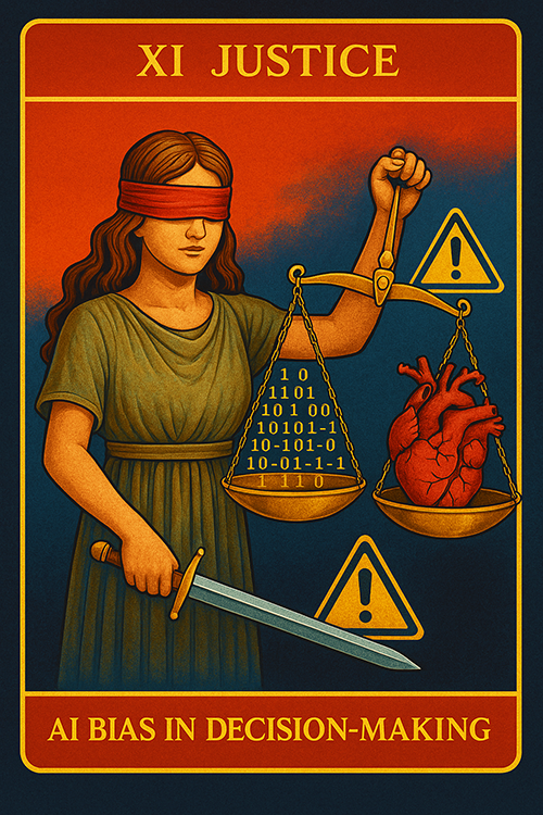 The hermit (social isolation) and Justice (AI bias in decision making)