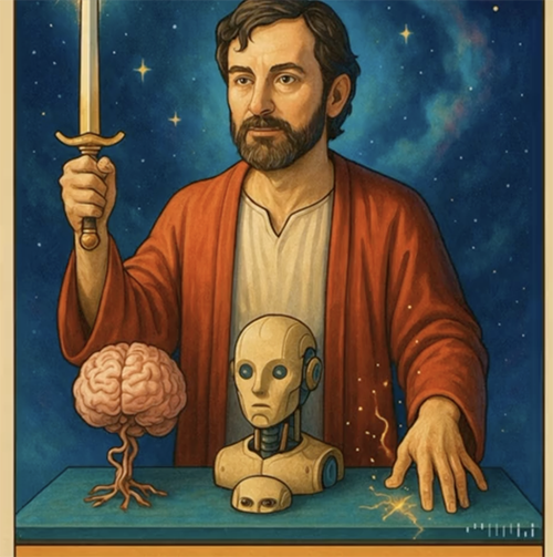 Magician with raised sword