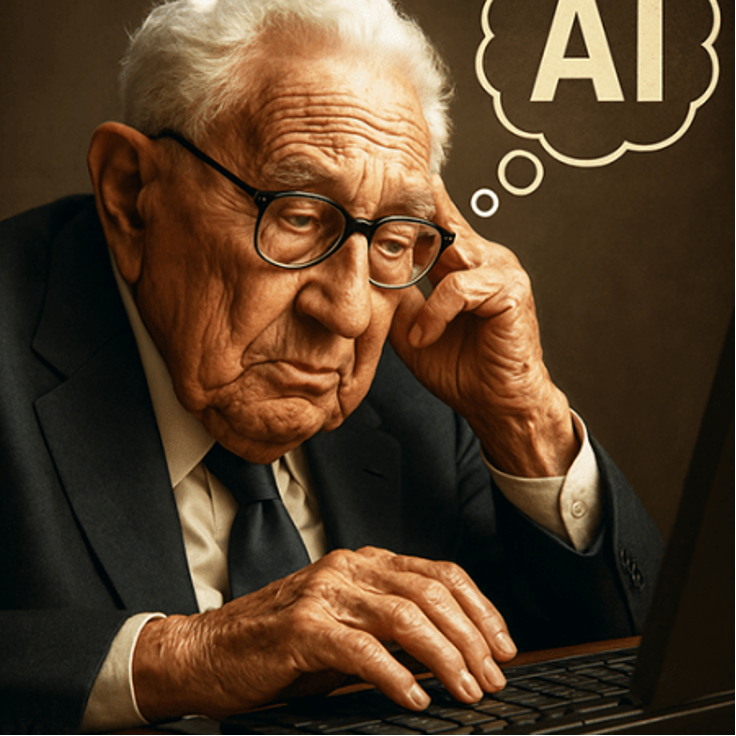 AI image of an elder Kissinger thinking about AI
