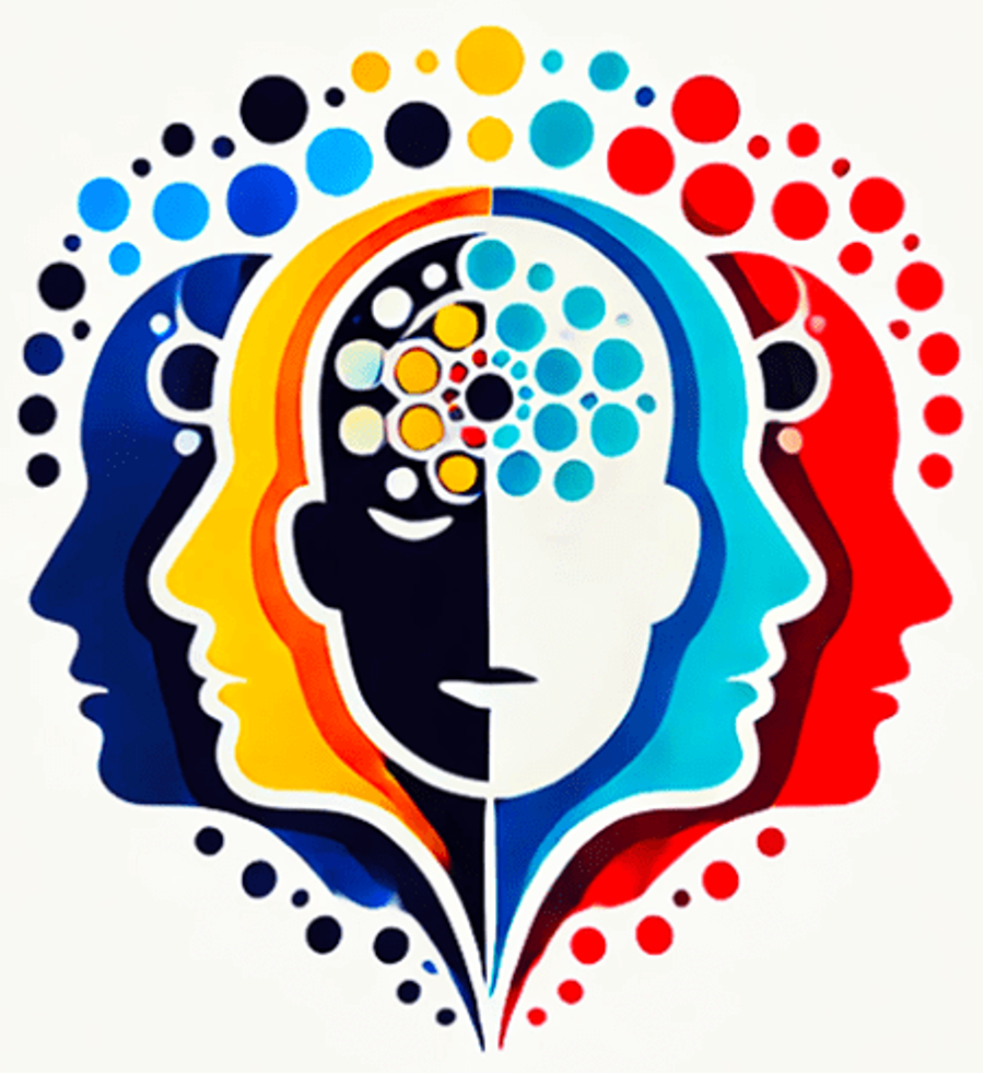 Colorful heads, with primary color dots