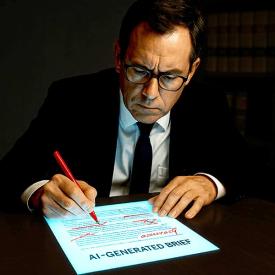 Suited man redlining a document.