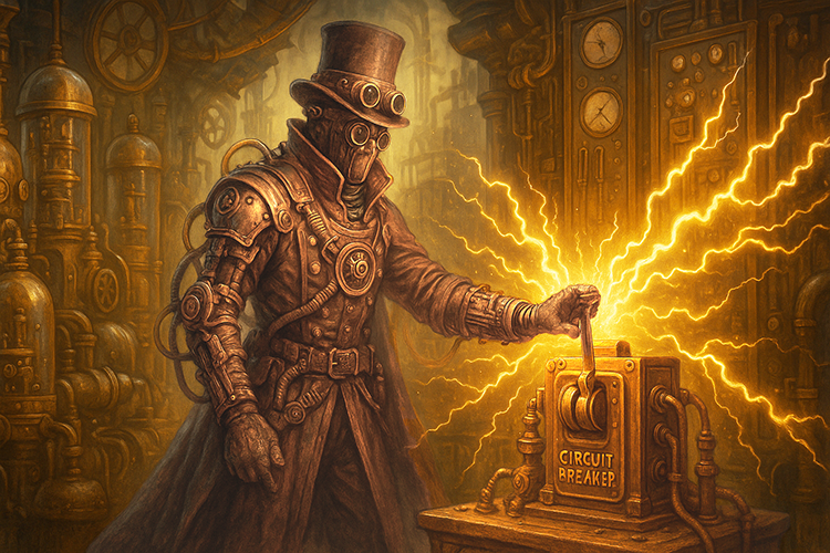 Man pulling electrified lever