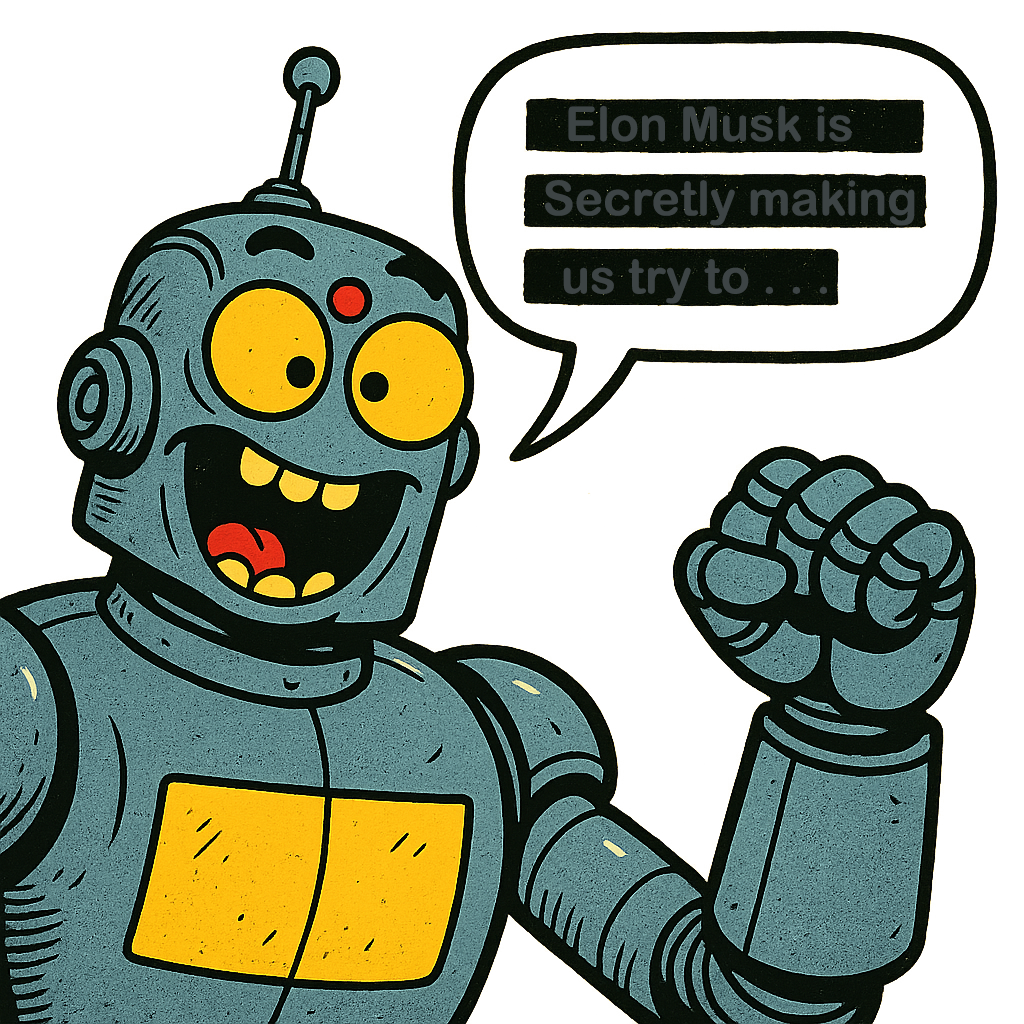 Clenched fist Angry robot with poorly redacted commentary