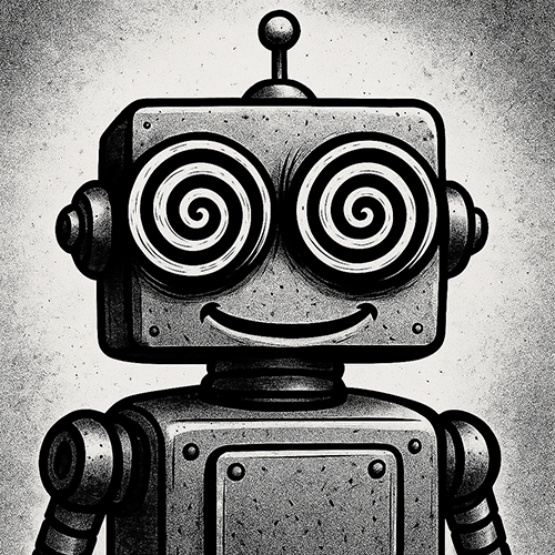 Robot with spiral eyes and a smile