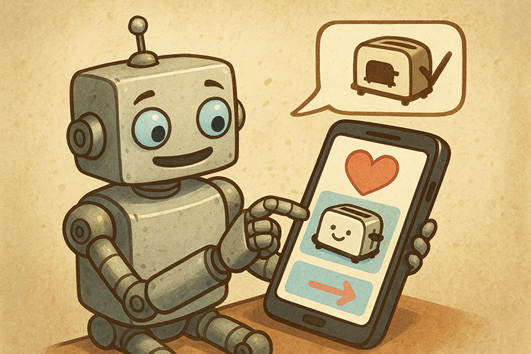 Robot explaining why he loves a smiling toaster
