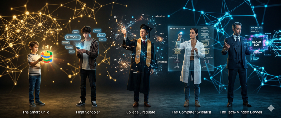 Five people representing the faces of the black box