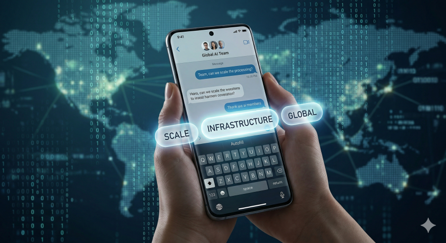 Iphone superimposed on world map with scale, Infrastructure and global.