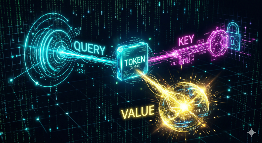 Query moving to token, with a key to derive a value.  Looks like brain neurons.