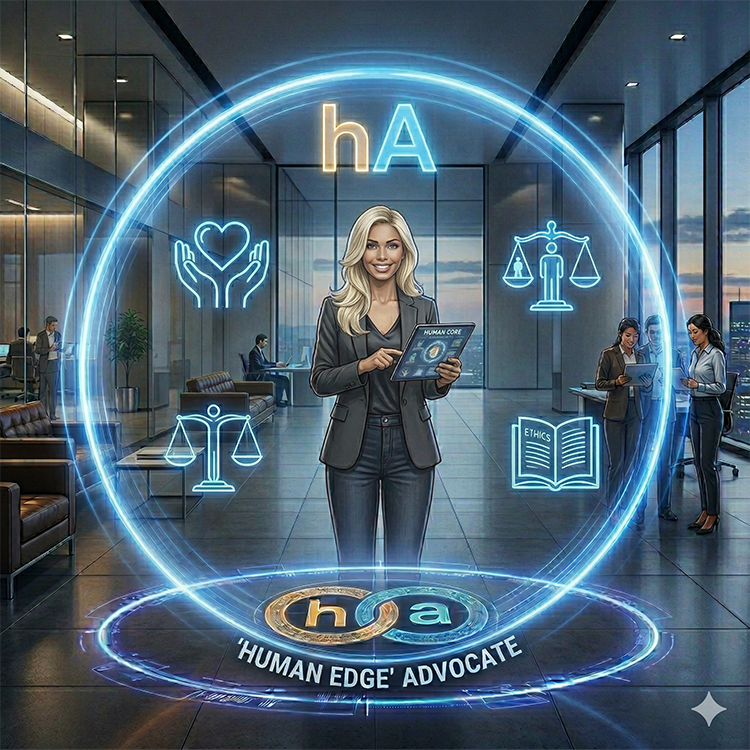 Human Edge advocate with heart, scales, ethics