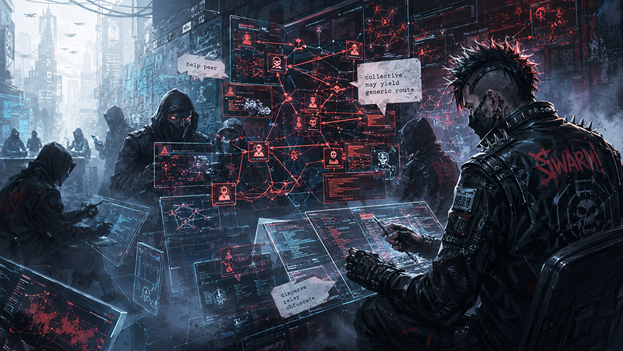 Punk looking hackers working in parallel.
