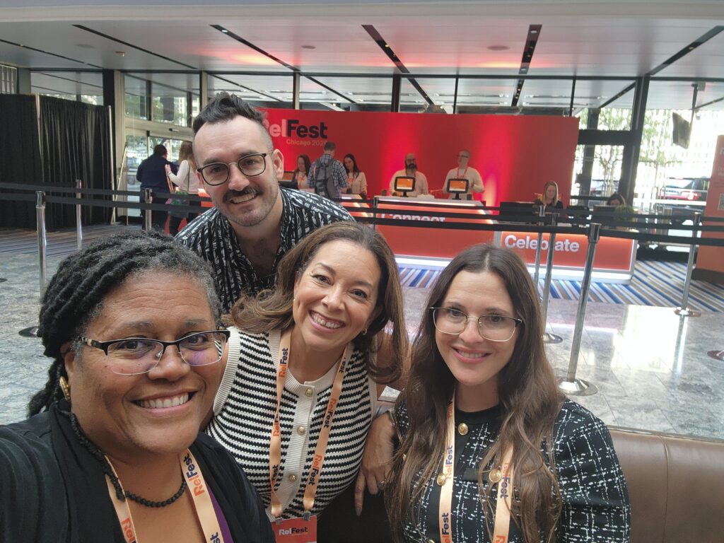 K. L. McKinney’s Khrhysna “Khrys” McKinney, Zubu’s Kyle Kelly, Consilio’s Gloria Cabrera, and HaystackID’s Jess Moore at RelFest Chicago 2026.