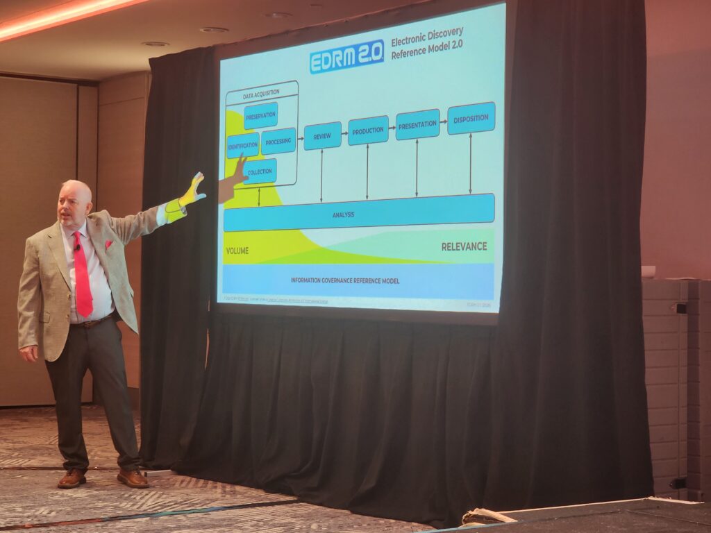 Shannon Bales, co-Trustee of the EDRM 2.0 Project, anchoring the “EDRM in Action” panel at RelFest Chicago 2026.